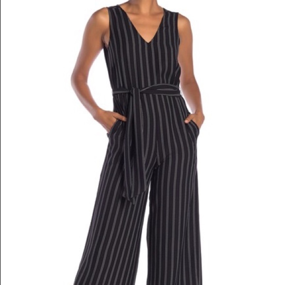 max studio striped jumpsuit